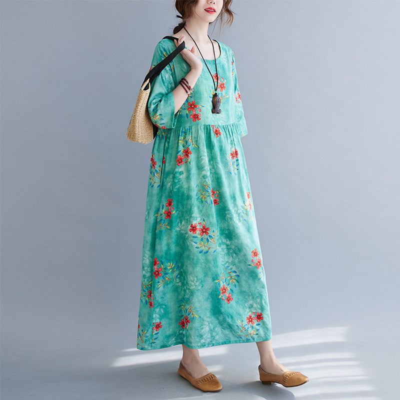 Ethinc Line Summer Half Sleeves Women Long Dresses