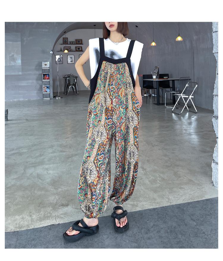 Summer Casual Newspaper Design Jumpsuits-STYLEGOING