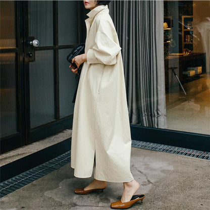 Class Bowknot Long Sleeves Maxi Shirt Dresses-STYLEGOING