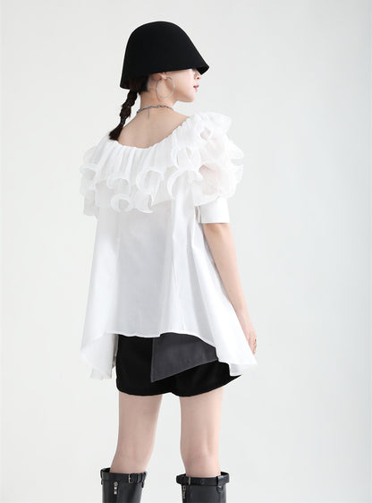 Summer Off The Shoulder Chiffon Ruffled Shirts with Belt for Girls