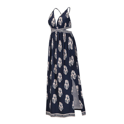 Sexy Split Front Backless Boho Lace Up Long Dresses-STYLEGOING