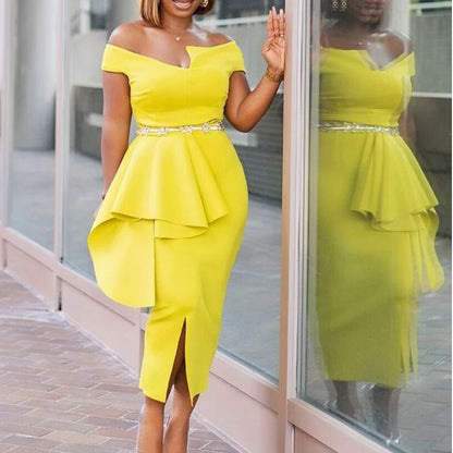 Fashion High Waist Plus Sizes Midi Party Dresses