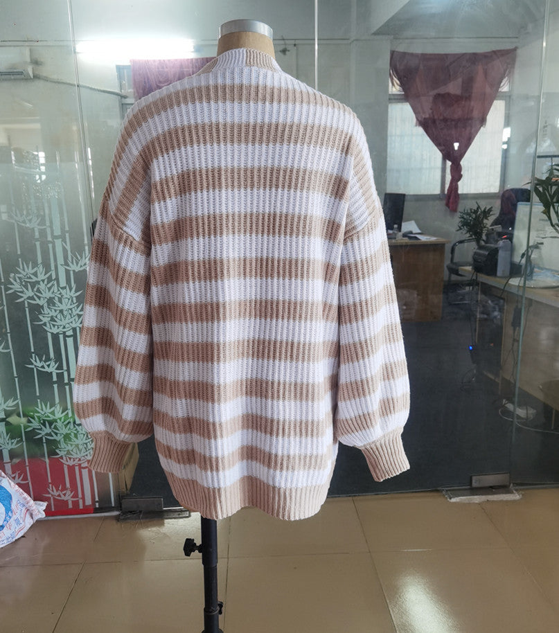 Women Striped Knitting Cardigan Sweaters