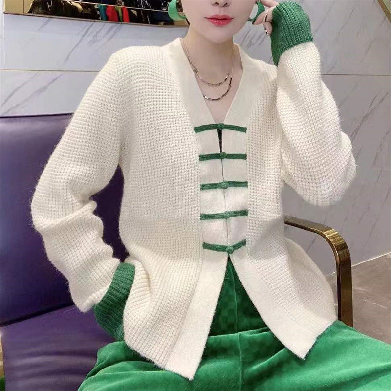 Vintage Knot Button Design Knitting Sweaters for Women