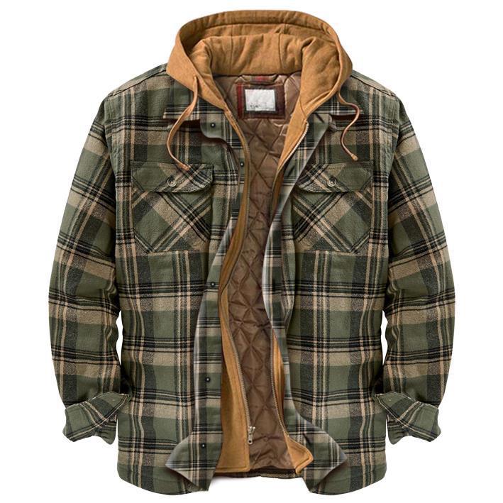 Long Sleeves Plaid Hoodies Winter Overcoat for Men-STYLEGOING