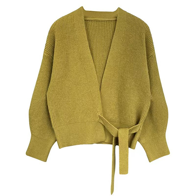 Vintage V Neck Knitted Short Sweaters