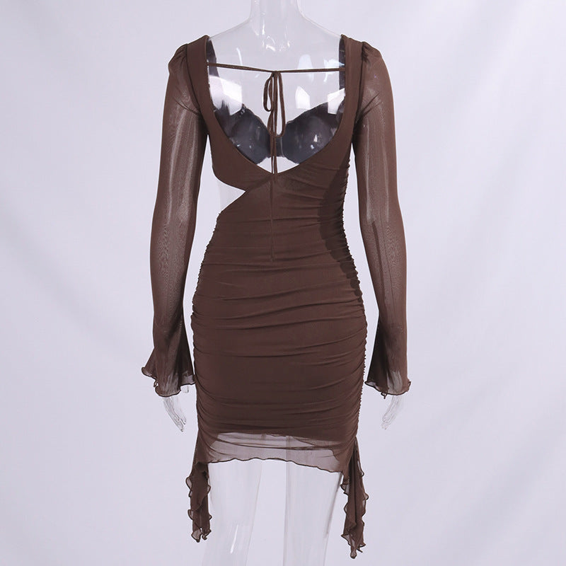Sexy Tulle Sheath Brown Mini Dresses
