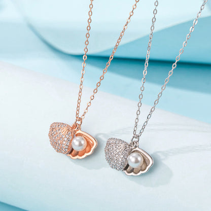 Women Fan Shaped Pearl Sterling Sliver Necklace