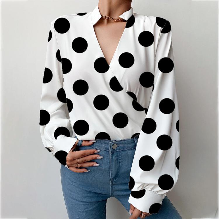 Women Dot Print Long Sleeves Blouses