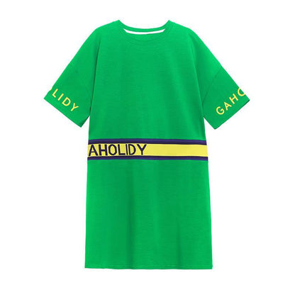 Women Summer Short Sleeves Letter T Shirt Dresses-STYLEGOING