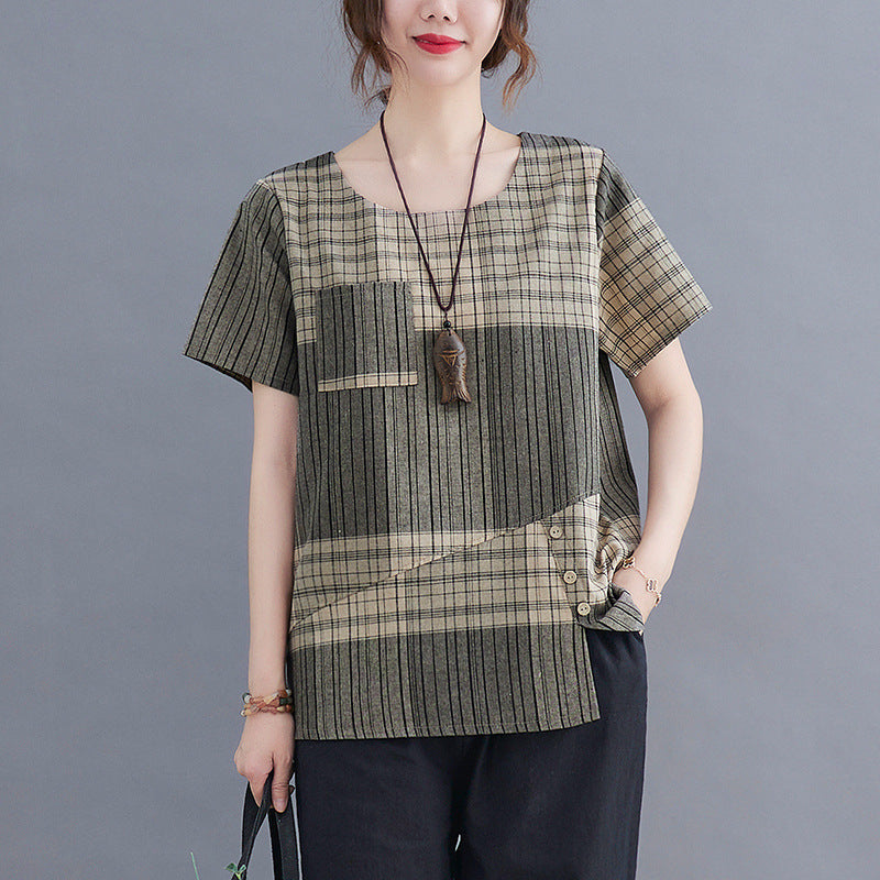 Casual Linen Short Sleeves Women Blouses