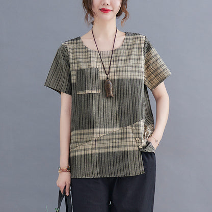 Casual Linen Short Sleeves Women Blouses
