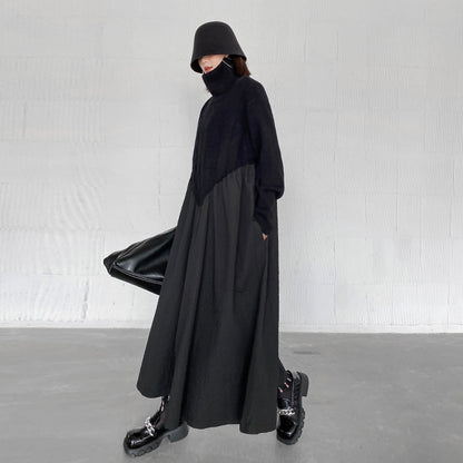Vintage Turtleneck Pullover Long Black Dresses