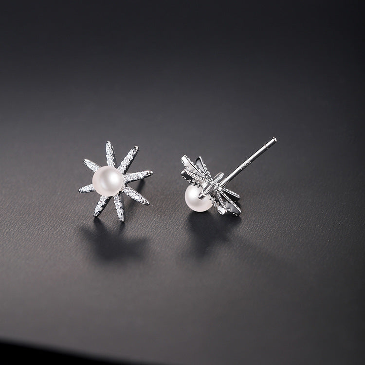 Desined Pearl Sterling Silver Earrings Studs for Women