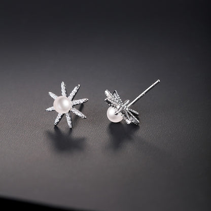 Desined Pearl Sterling Silver Earrings Studs for Women