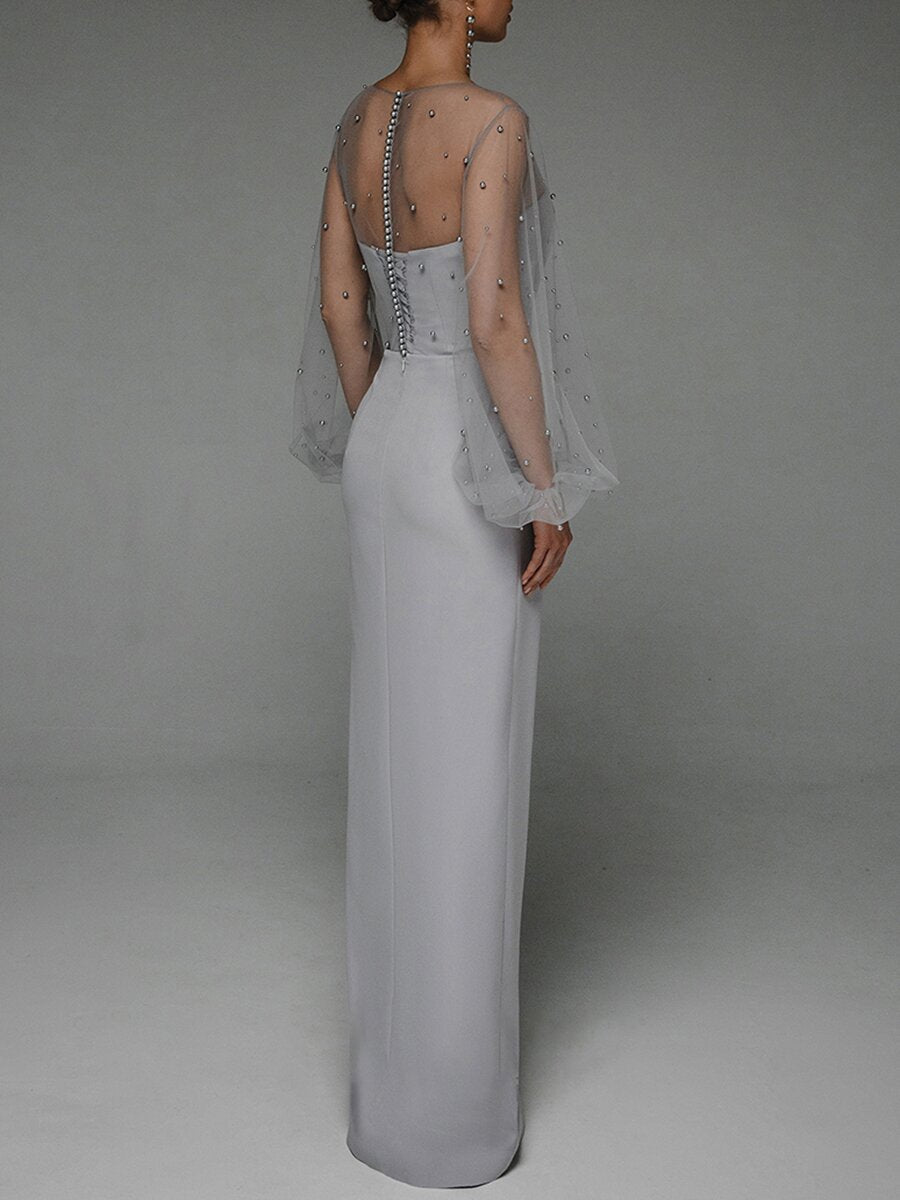 Elegant Strapless Pearl Design Long Dresses for Women