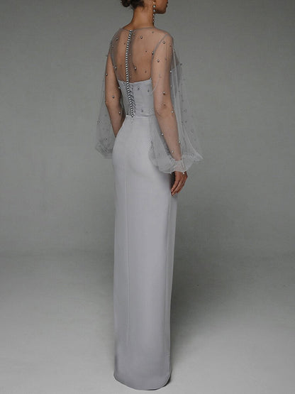 Elegant Strapless Pearl Design Long Dresses for Women