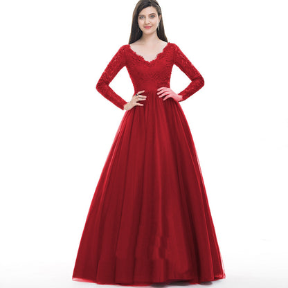 Elegant Long Sleeves Red Lace Evening Dresses