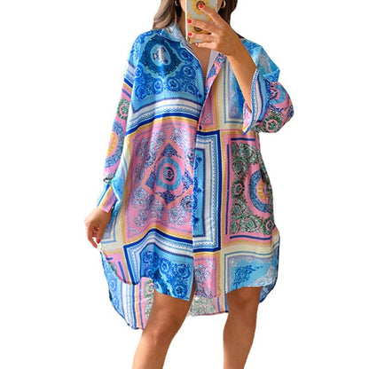 Casual Printed Long Women Loose Shirts