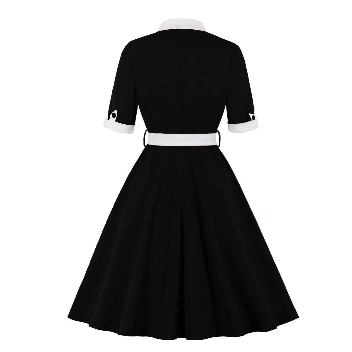 Women Vintage Short Sleeves Midi Dresses-STYLEGOING