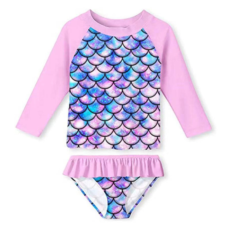 3D Fish Scale Design Two Pieces Swimsuits for Girls