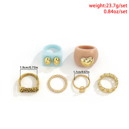 Fashion Sweet Letter Design Women Ring 6pcs/set