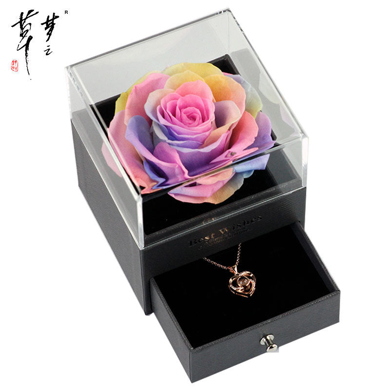 Valentine's Day Gifts Preserved Forever Flowers and Necklace Sets