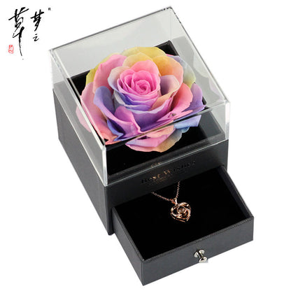 Valentine's Day Gifts Preserved Forever Flowers and Necklace Sets
