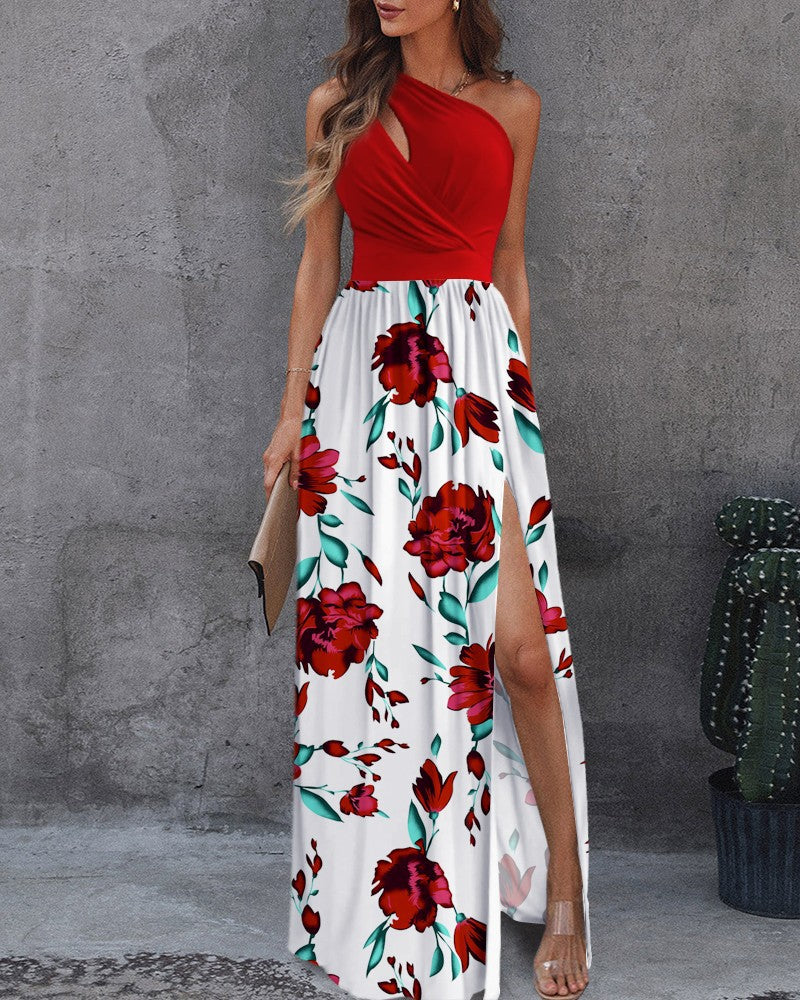 Sexy One Shoulder Split Front Summer Long Dresses