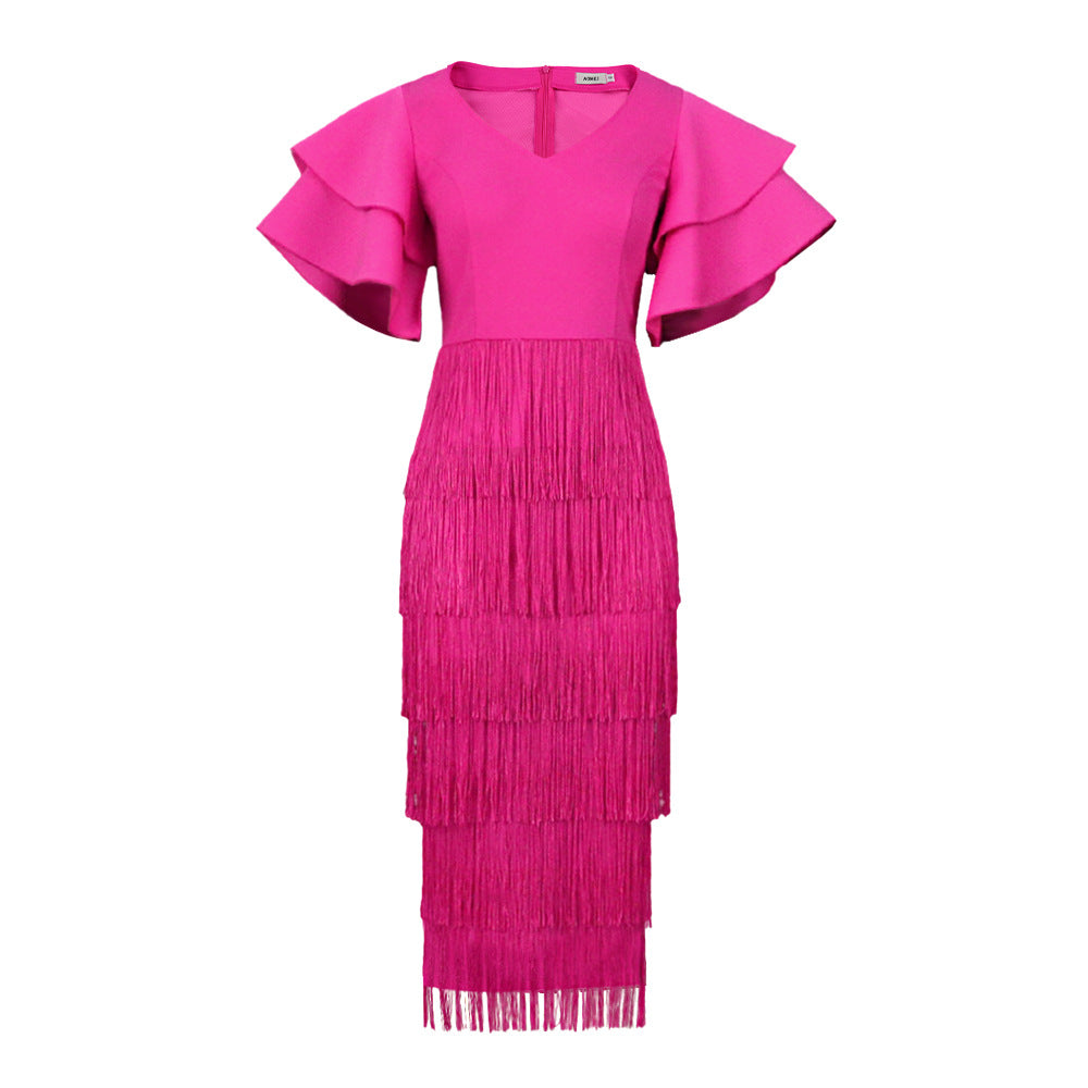 Rose Red High Waist Women Evening Party Dresses