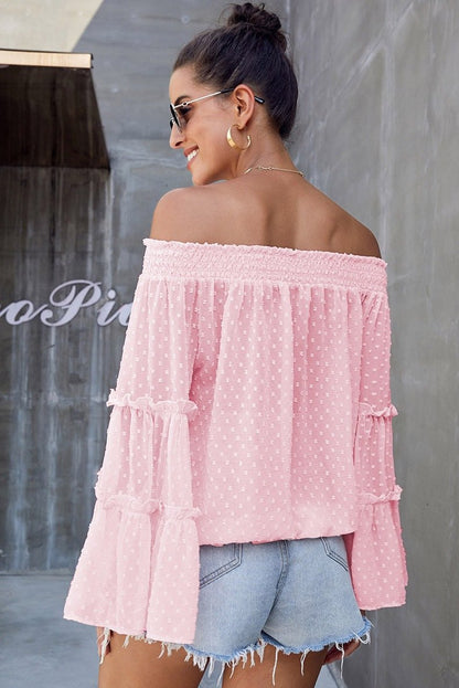 Off The Shoudler Bell Sleeves Chiffon Blouses-STYLEGOING