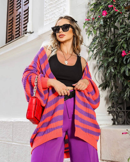 Women Striped Knitting Cardigan Sweaters