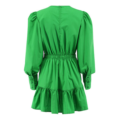 Vintage Long Sleeves Elastic Waist Short Dresses