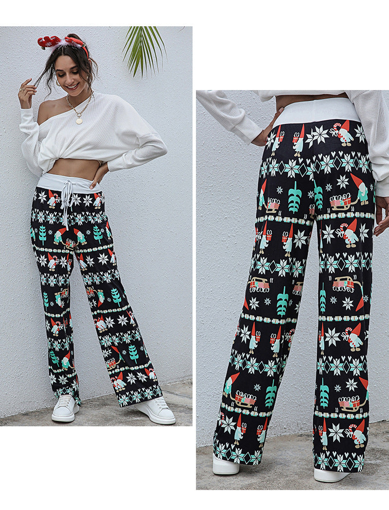 Casual Merry Christmas Wide Legs Pants for Women