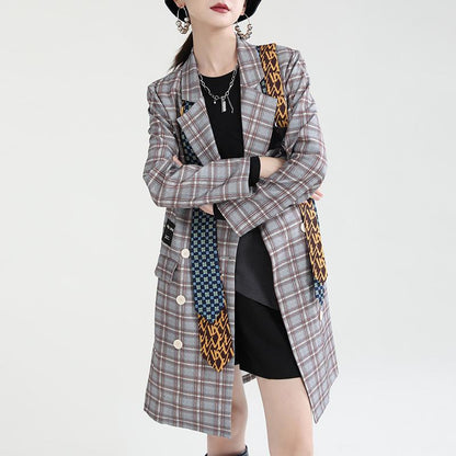 Women Double Breasted Fashion Necktie Blazer Coat