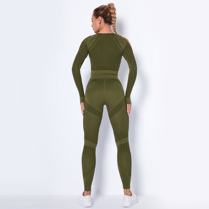 Sexy Hollow Out Long Sleeves Tops and Leggings Sets for Yoga Sporting