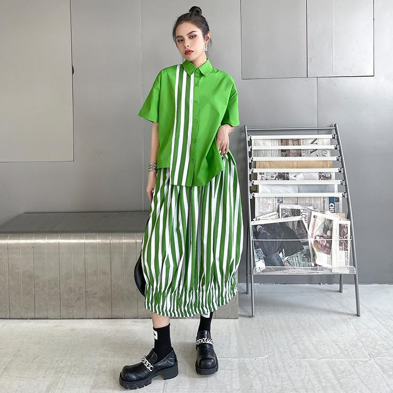 Fashon Persoanl Striped Shirts&skirts Two Pieces Sets-STYLEGOING