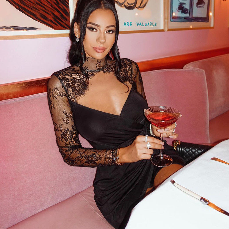 Black Sexy Lace Hot Mini Dresses