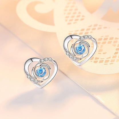 Heart Rose Design Sterling Sliver Zircon Studs