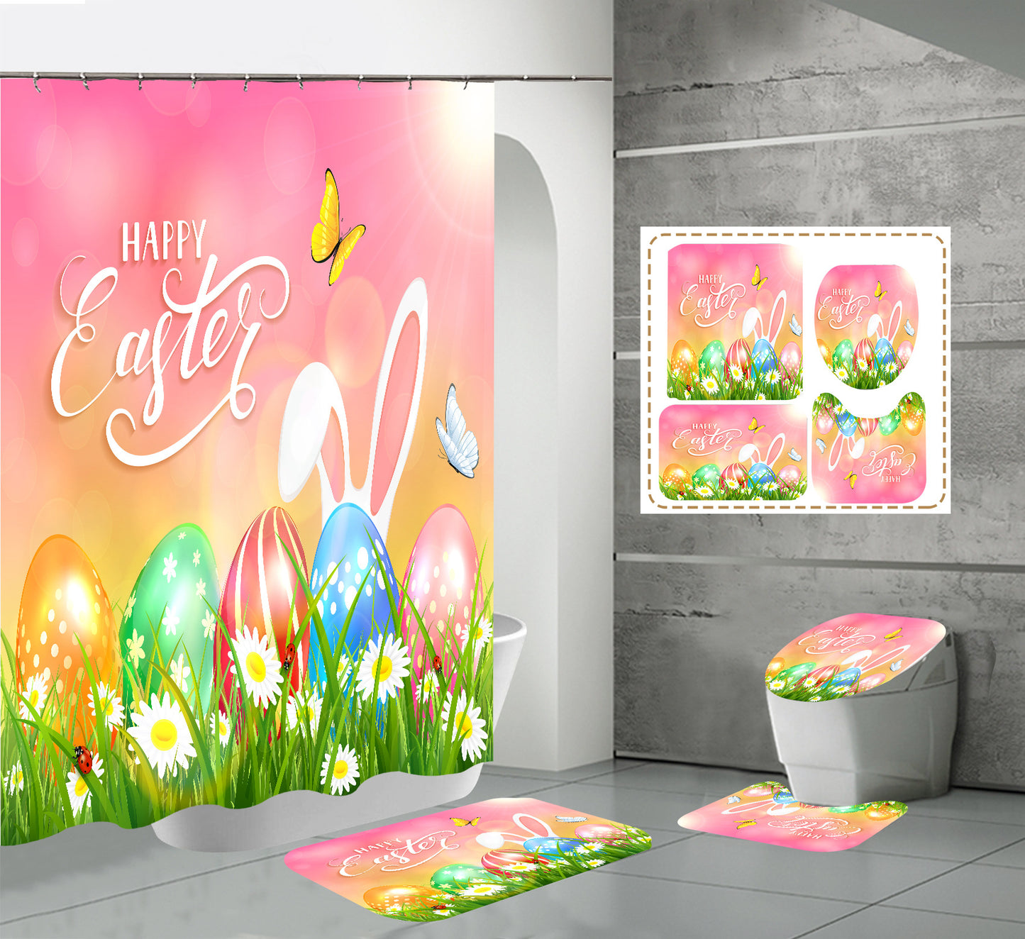 Happy Easter Day Shower Curtain Sets