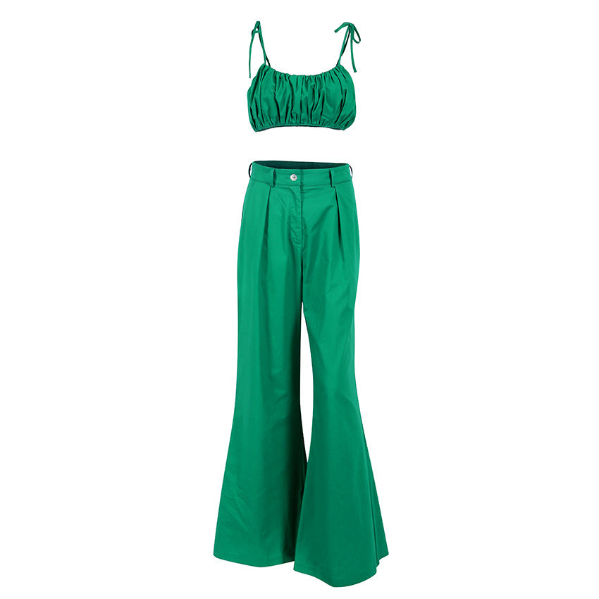 Sexy Summer Cotton Green Crop Tops and Pants Sets
