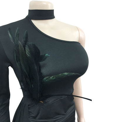 Sexy Feather Design One Shoulder Evening Party Dresses
