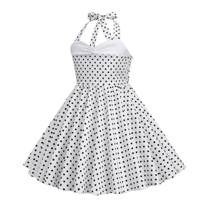 Vintage Dot Print Halter Dresses for Kids