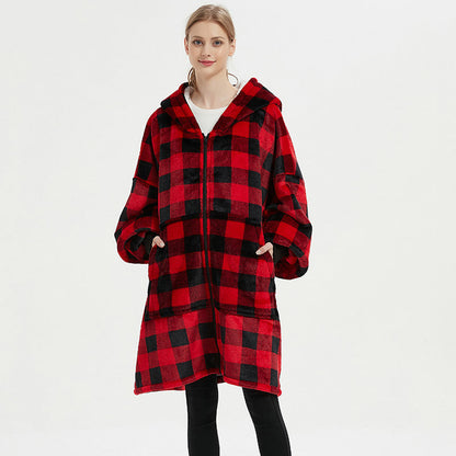 Warm Thick Plus Sizes Wearable Fleece Throw Blanket for Couple