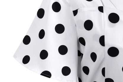 Retro Dot Print Short Sleeves Short Dresses-STYLEGOING