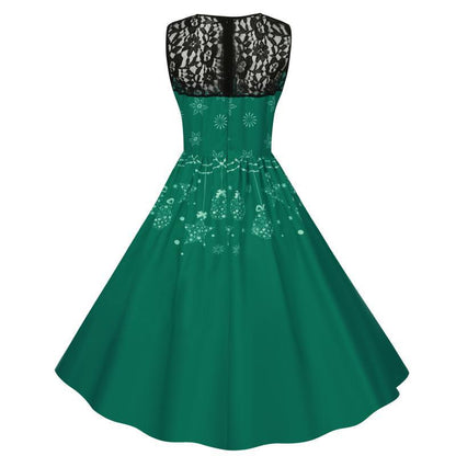 Merry Christmas Fashion Women Lace Sleeves Dresses