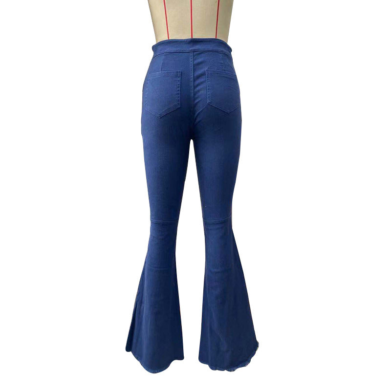 Sexy Broken Holes Trumpet Elastic Jeans