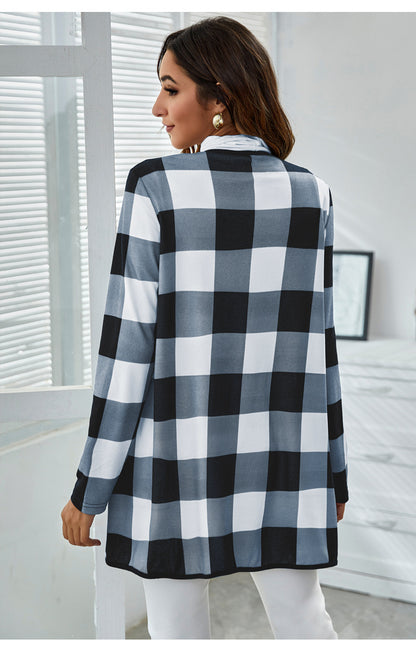 Casual Pocket Design Plaid Women Coats