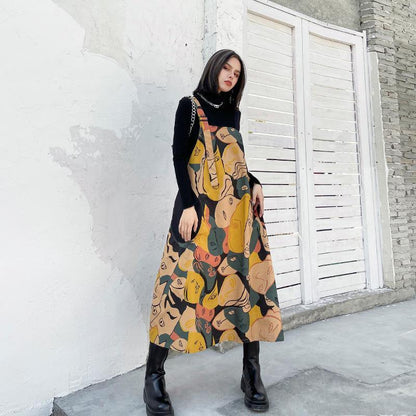 Retro Women Print Cozy Long Dresses-STYLEGOING
