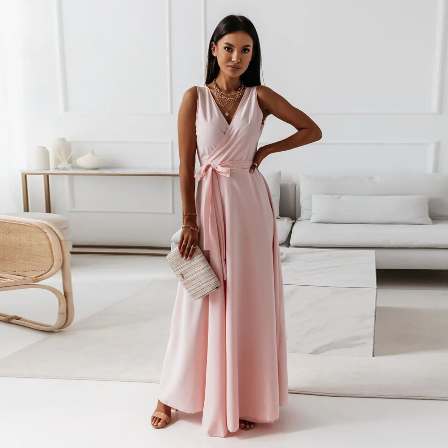 Simple Design V Neck Long Evening Party Dresses